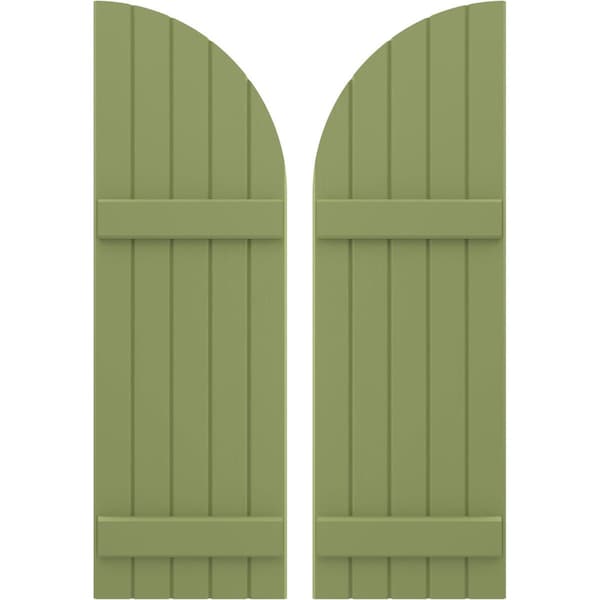Ekena Millwork Americraft 5-Board (2 Batten) Wood Joined Board-n-Batten Shutters w/ Arch Top, ARW101BQ518X77MGH, PR ARW101BQ518X77MGH - main